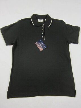 Outer Banks Polo Shirt Women Medium Black Gray Trim NWT 100% Cotton Short Sleeve